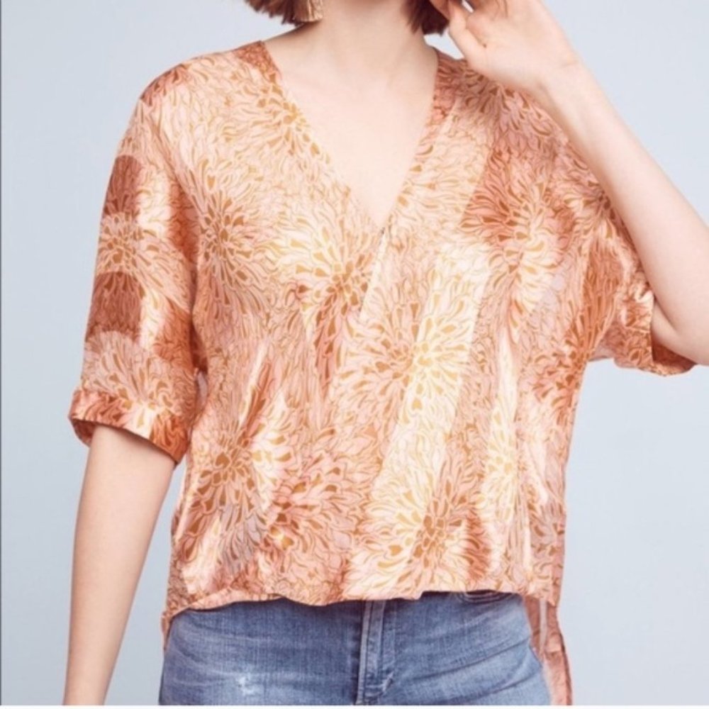 Floreat Pink Silk Floral Stripe Hi-Lo Wrap Top